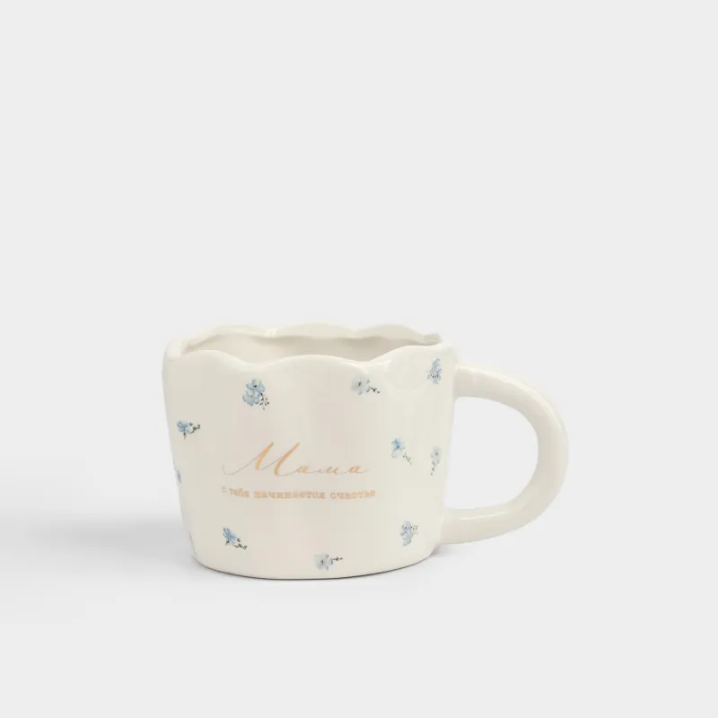 Кружка, 420 мл, керамика D, молочная, Мама и цветы, Crumple flower