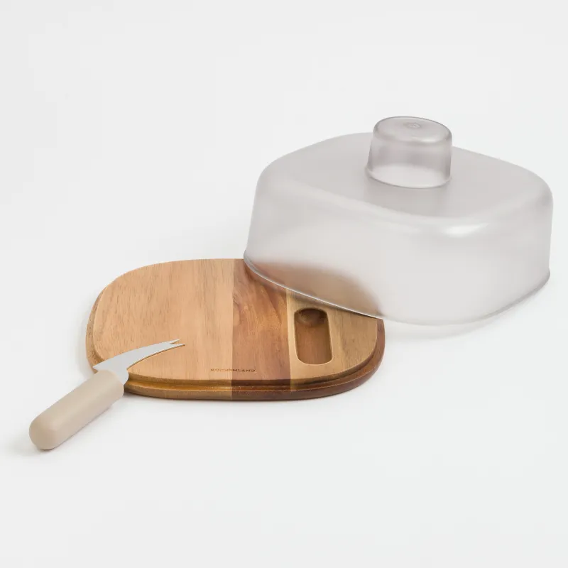 Набор для сыра, 3 пр, доска-блюдо/купол, сталь/дерево/пластик, Noble tree