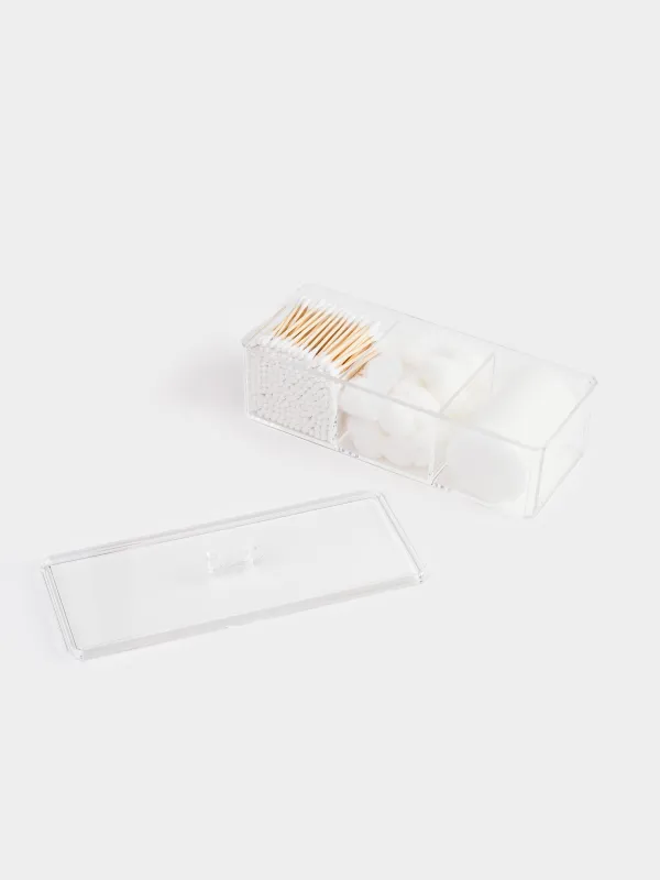 Контейнер с ватными дисками/палочками/шариками, 23х8 см, 3 отд, с крышкой, пластик, Basic, image-4