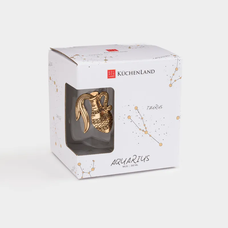Кружка, 350 мл, стекло Б/металл, золотистая, Водолей, Air-zodiac, image-4