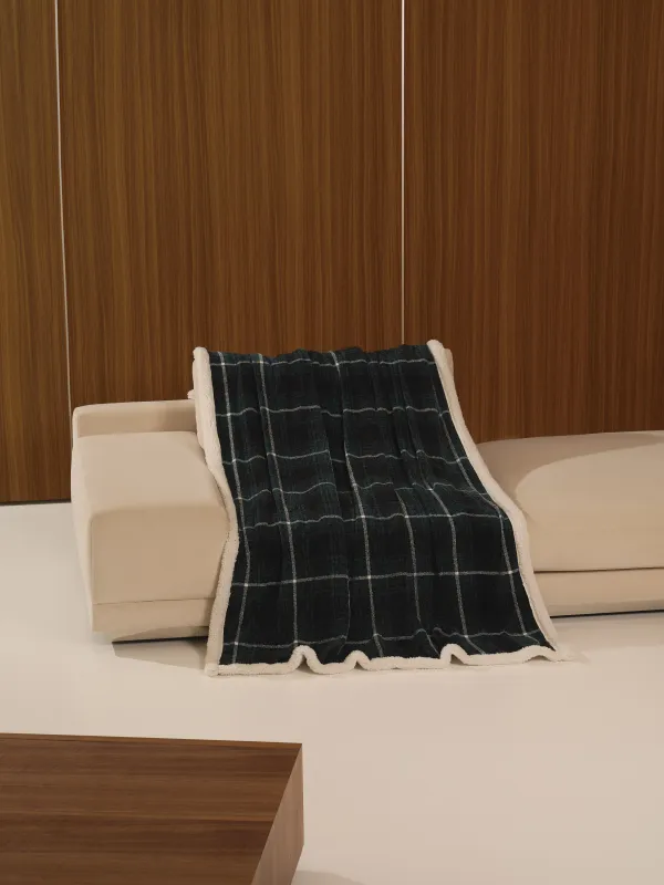 Плед, 130х170 см, шенилл/шерпа, темно-зеленый, Клетка, Hazel, image-0