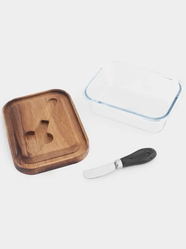 Масленка, 18 см, с ножом, стекло/дерево/сталь, прямоугольная, Noble tree, image-5