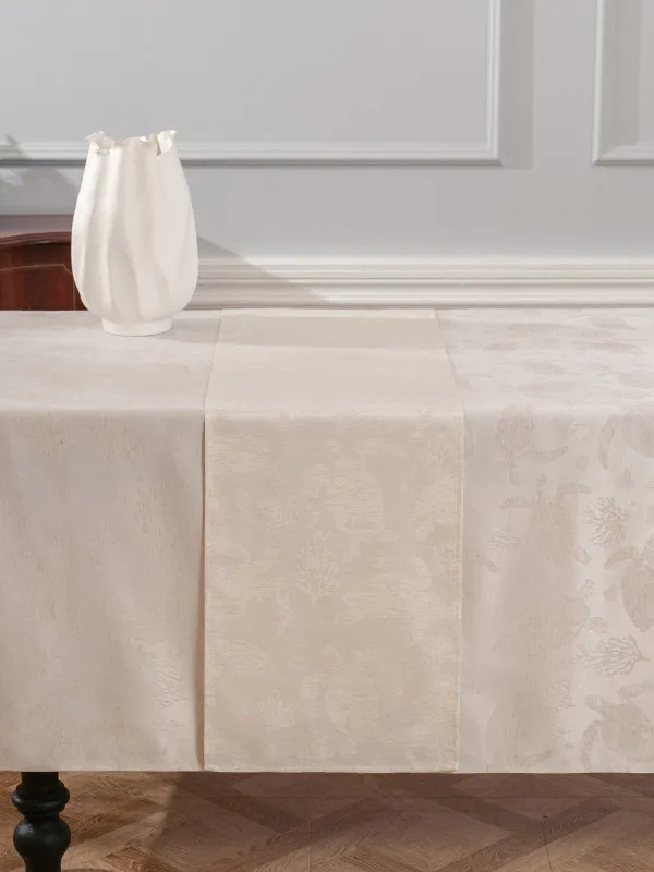 Дорожка настольная, 40x160 см, жаккард, полиэстер/лен, бежевая, Черепахи, Marine turtles, image-9