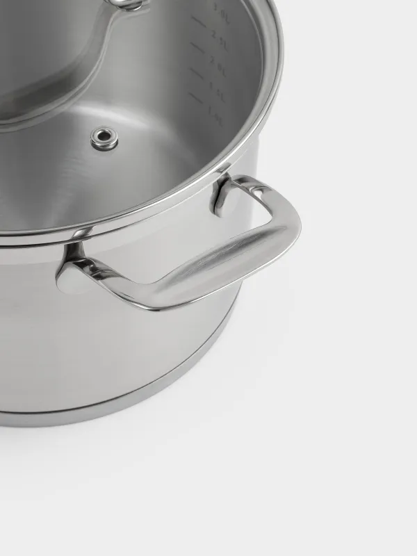 Кастрюля, 20 см, 3,8 л, с крышкой, сталь/стекло Б, Silver Stone, image-5