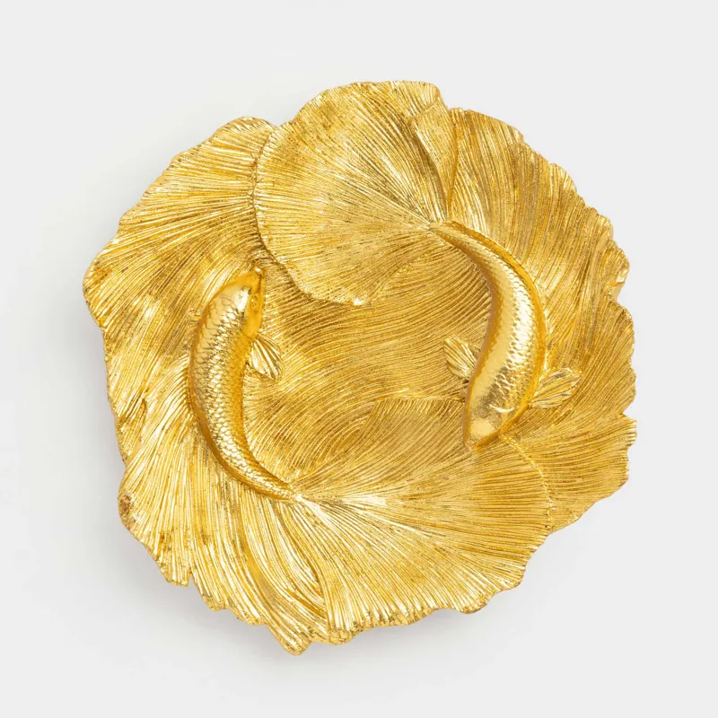 Блюдо декоративное, 30х27 см, полирезин, золотистое, Рыбки, Goldfish