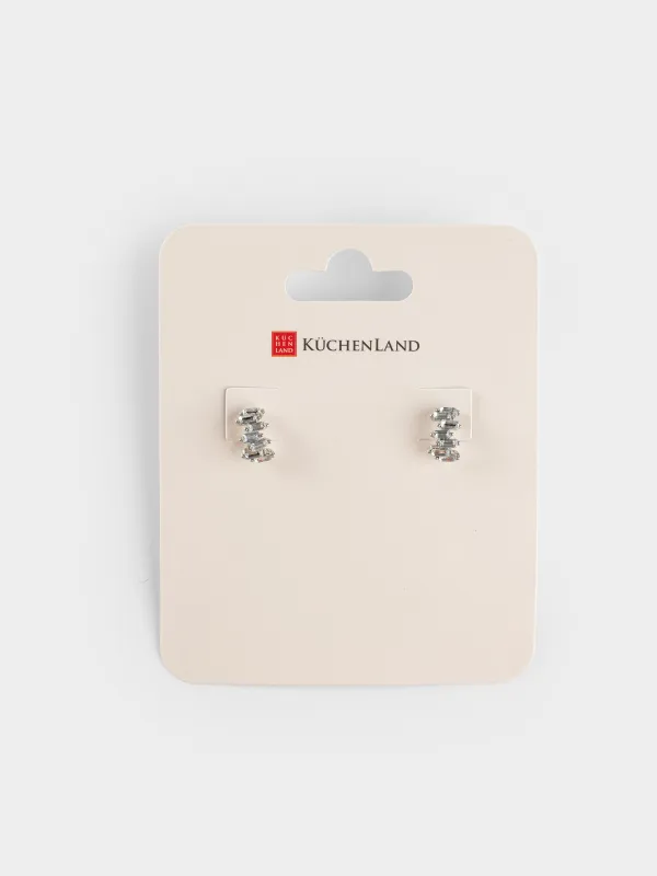 Серьги-пусеты, 1 см, 2 шт, металл/акрил, серебристые, Кристаллы, Jewelry crystal, image-4