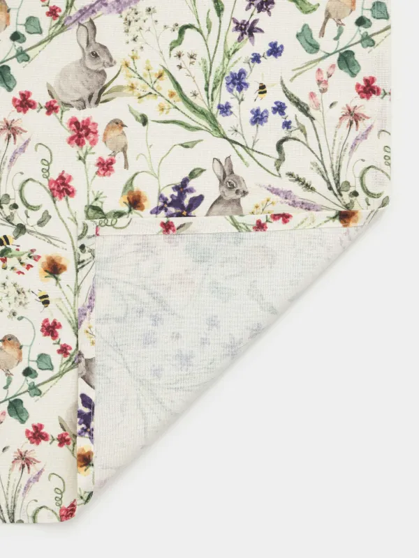 Полотенце кухонное, 40х60 см, хлопок, бежевое, Кролики в цветах, Rabbit in flowers, image-3