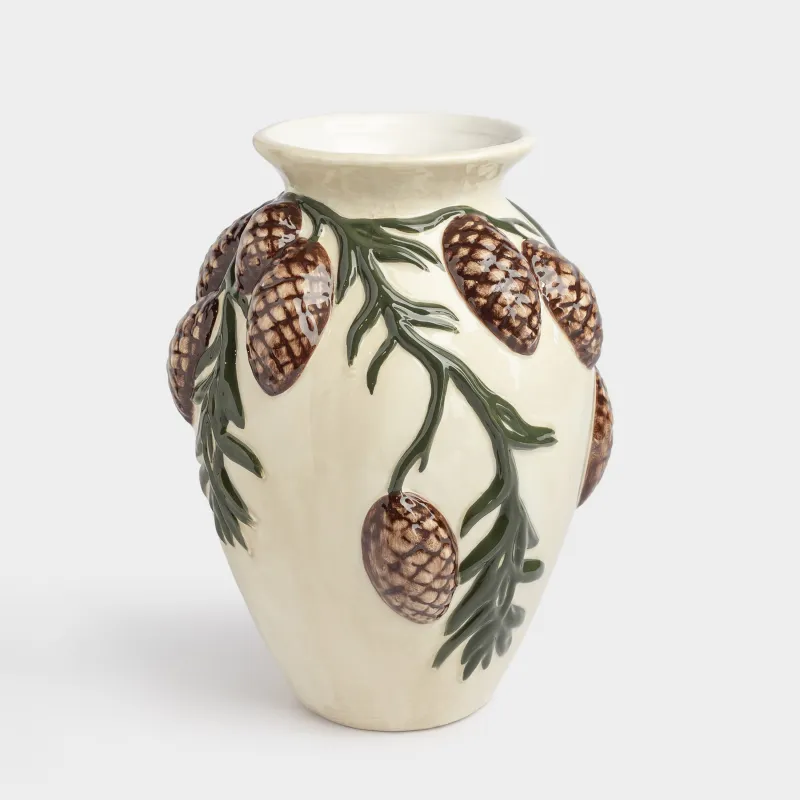 Ваза для цветов, 24 см, керамика, бежево-коричневая, Шишки на ветке, Winter delice