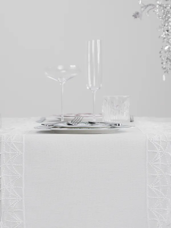 Дорожка настольная, 40х160 см, с кружевом, полиэстер, белая, Звезды, Stars framed, image-6