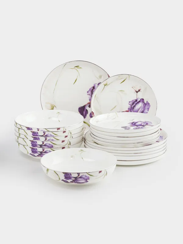 Сервиз обеденный, 6 перс, 19 пр, фарфор F, с серебристым кантом, Ирис, Antarctica Flowers, image-0