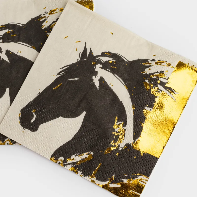 Салфетки бумажные, 21х21 см, 20 шт, квадратные бежевые, Скетч лошади, Horse, image-4