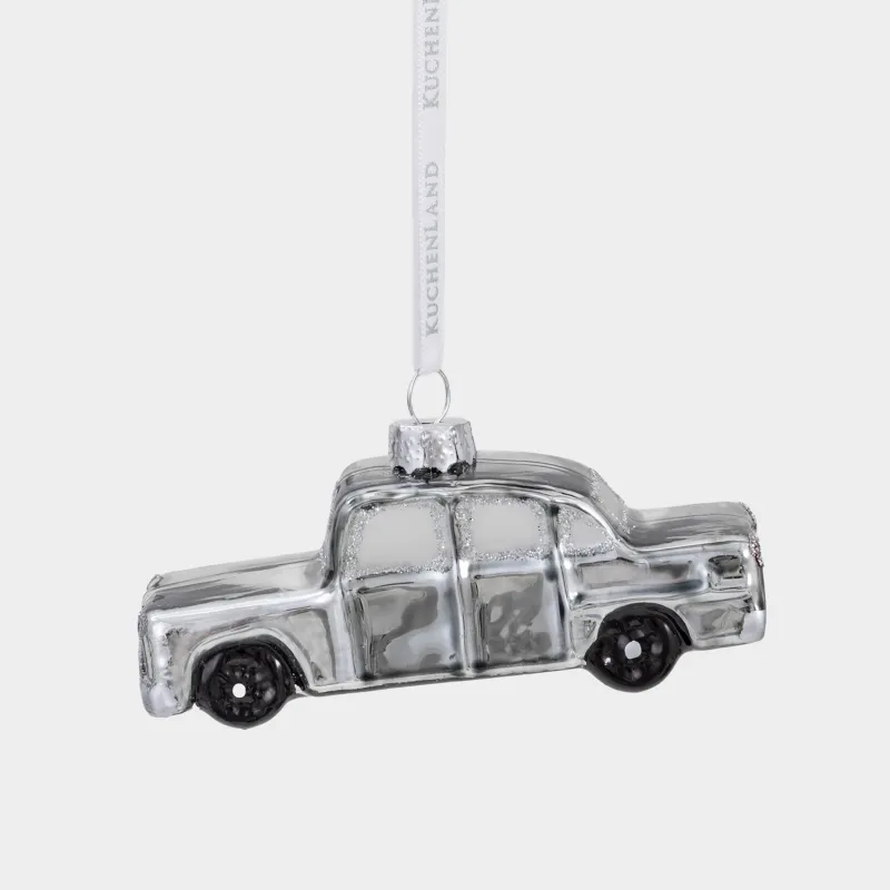 Игрушка елочная, 10х4 см, стекло, с блестками, серебристая, Машина, Figure christmas