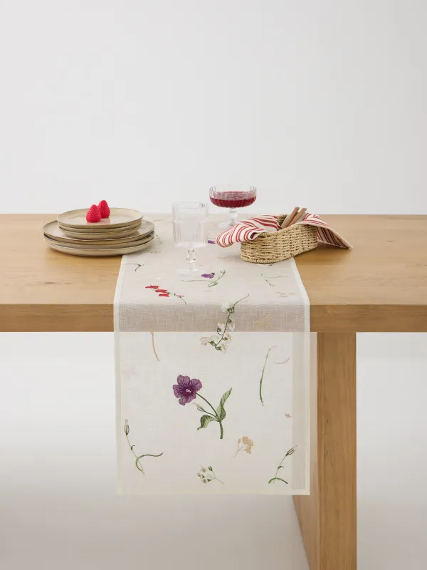 Дорожка настольная, 40х160 см, полиэстер, молочная, Цветы, Curiosity flower, image-2