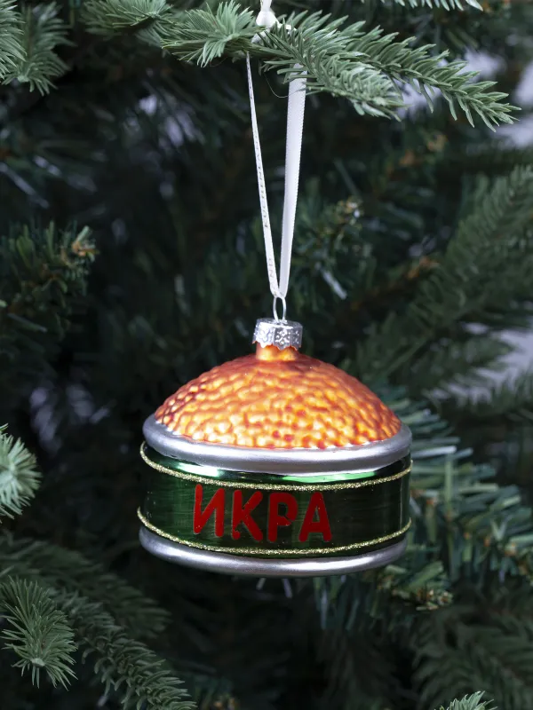 Игрушка елочная, 8х6 см, стекло, красно-зеленая, Банка икры, Figure christmas, image-3