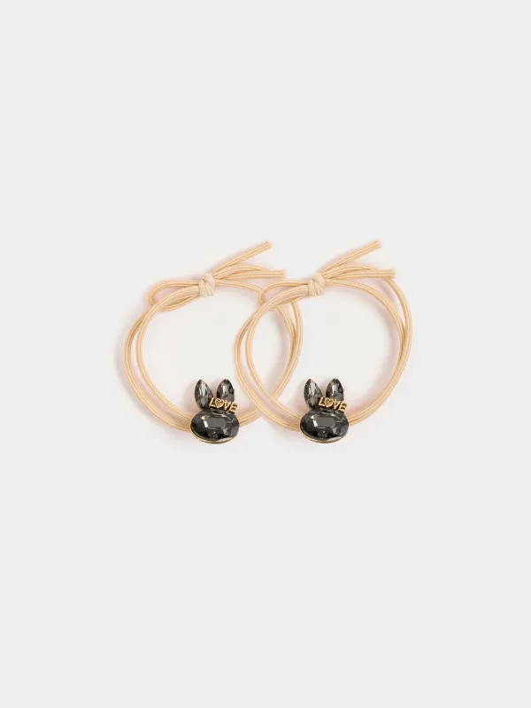 Резинка для волос, 4 см, 2 шт, полиэстер/пластик, молочная, Зайки, Rabbit, image-0