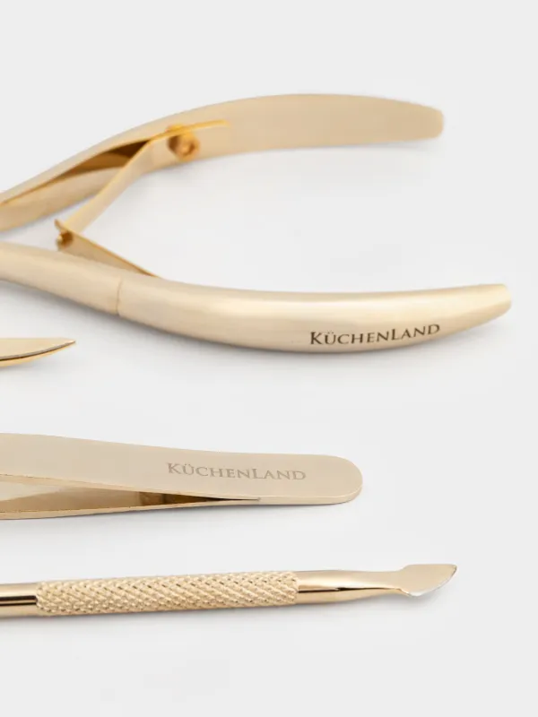 Набор маникюрный, 4 пр, в футляре, сталь/полиуретан, золотистый, Manicure gold, image-4