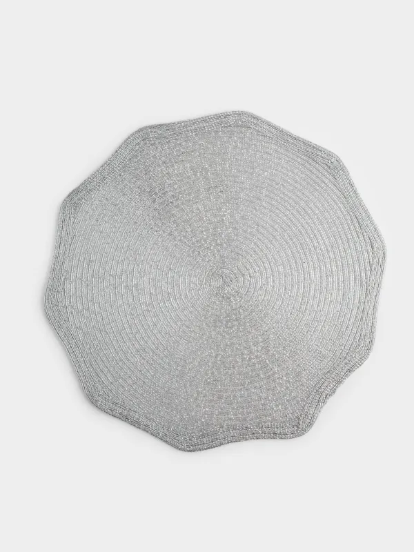 Салфетка под приборы, 38 см, полиэстер, фигурная, серебристая, Rotary shine, image-0