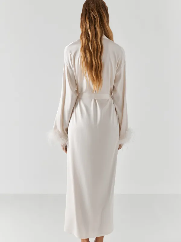 Халат женский, с длинным рукавом, полиэстер/перо, молочный, Adria, image-4