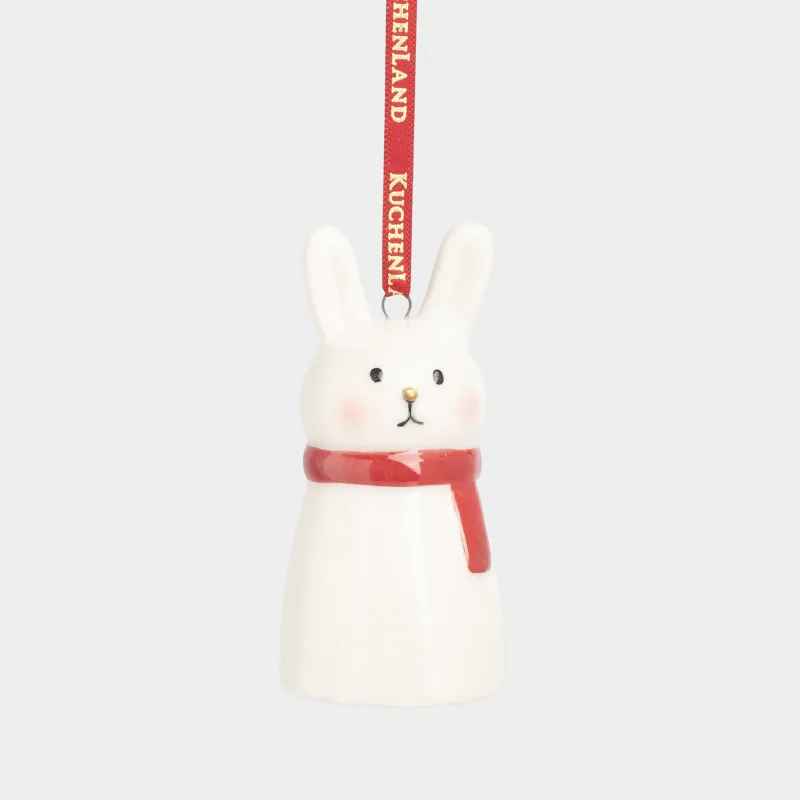 Игрушка елочная, 8 см, фарфор P, молочная, Заяц в шарфе, Figure christmas