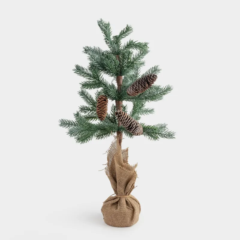 Ель искусственная, 45 см, в мешковине, пластик, Ель с шишками, Conifer decor