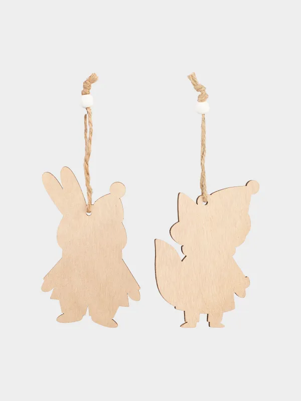 Набор елочных игрушек, 11 см, 2 шт, дерево/полиэстер, Лиса и заяц, Figure wood, image-1