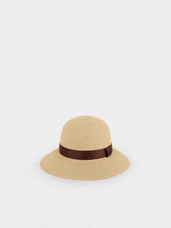 Шляпа, 57 см, единый размер, с лентой, целлюлоза/полиэстер, песочная, Banjo, image-0