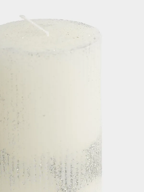 Свеча, 7x15 см, цилиндрическая, с блестками, Ribbed candle, image-1