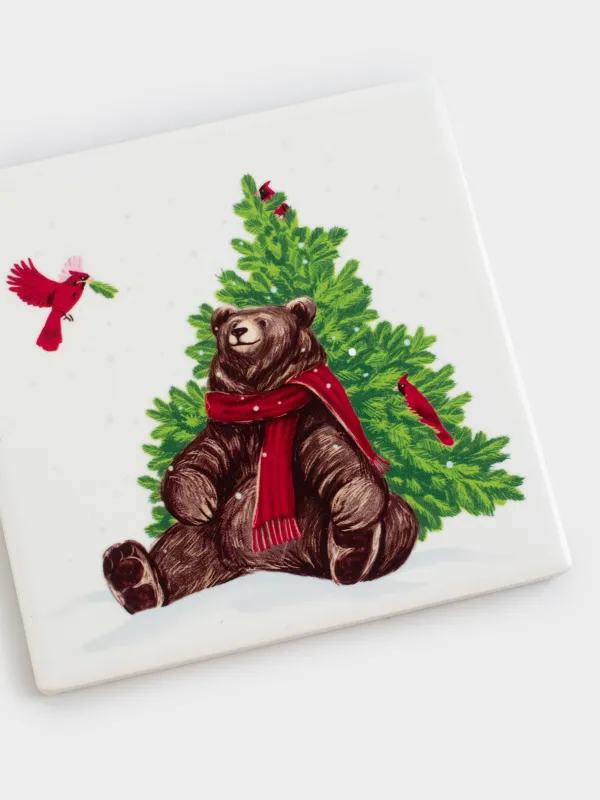 Подставка под кружку, 11х11 см, керамика/пробка, Christmas bear, image-3