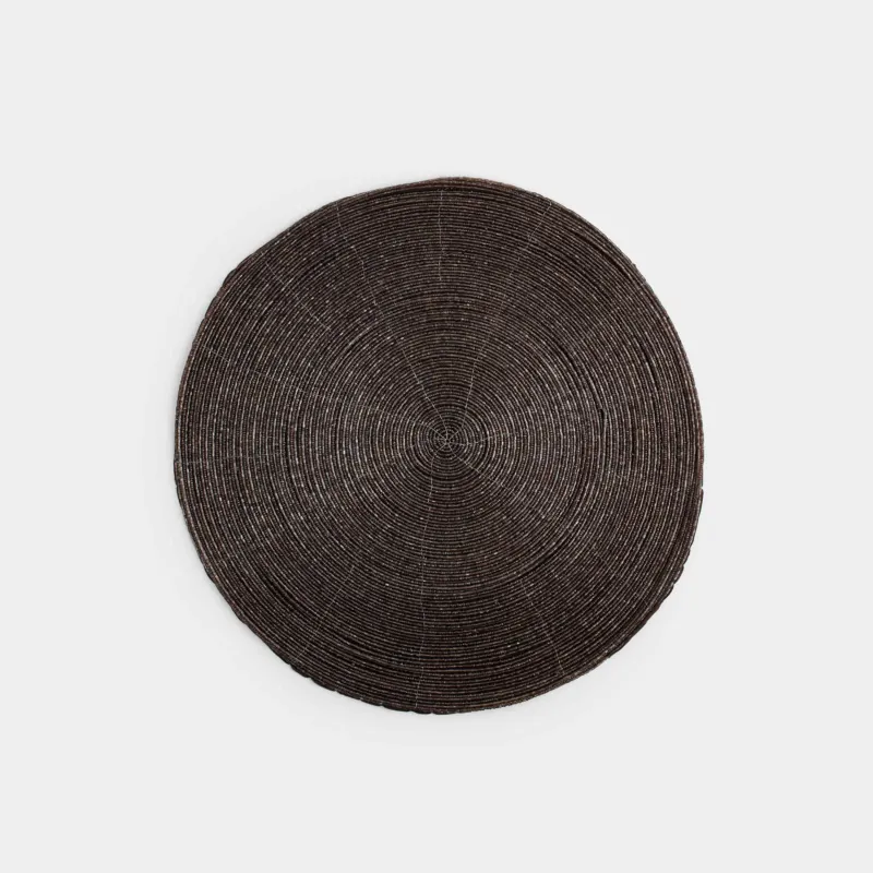 Салфетка под приборы, 36 см, бисер, круглая, коричневая, Shiny beads