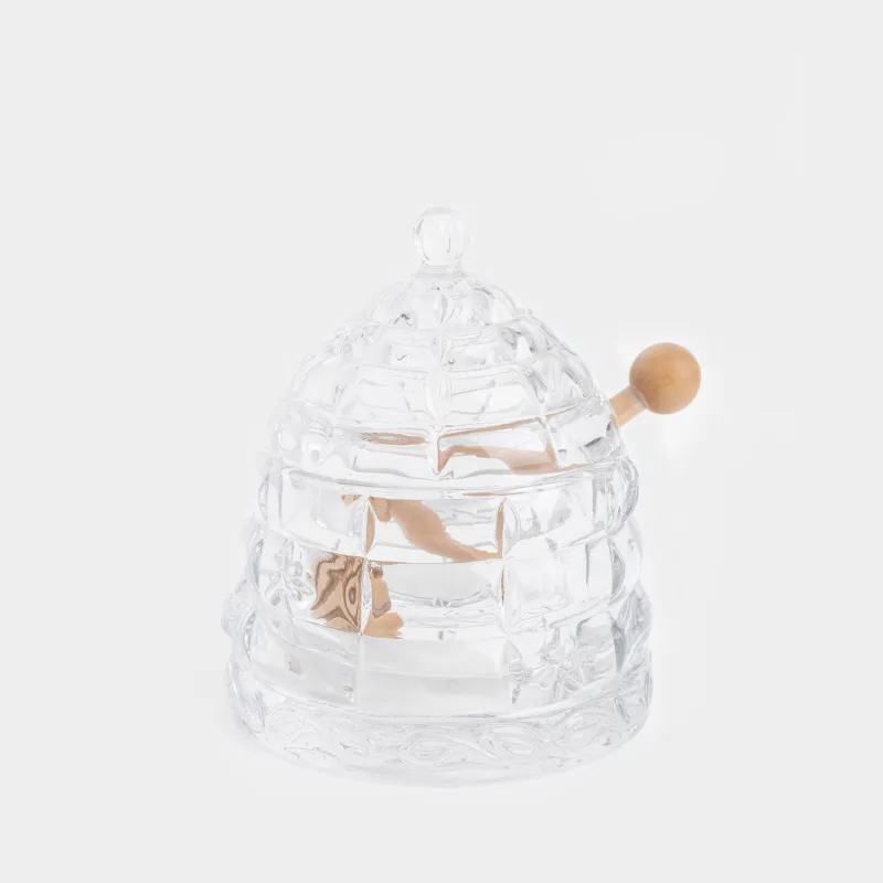 Банка для меда, 290 мл, с ложкой, стекло Р/дерево, Узоры, Honey