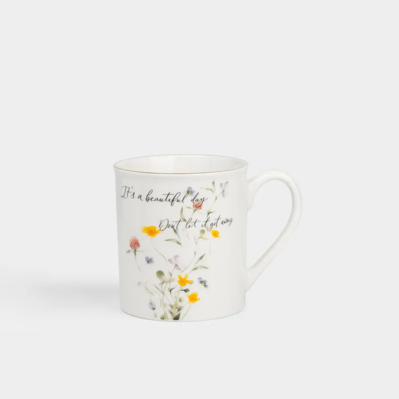 Кружка, 300 мл, фарфор N, белая, с золотистым кантом, Цветы, Meadow