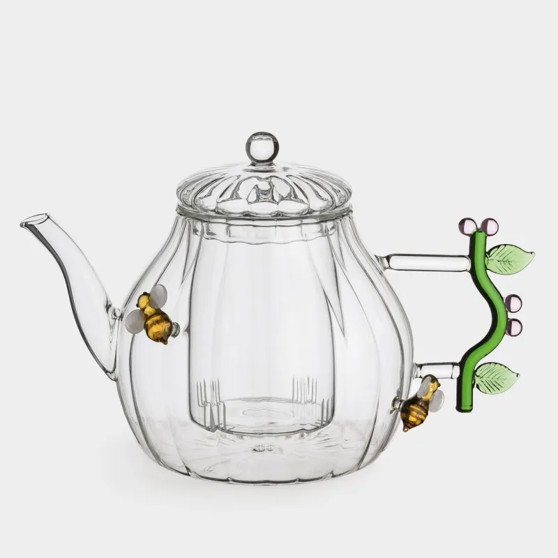 Чайник заварочный, 1 л, стекло Б, с зеленой ручкой, Пчелы, Camellia decor
