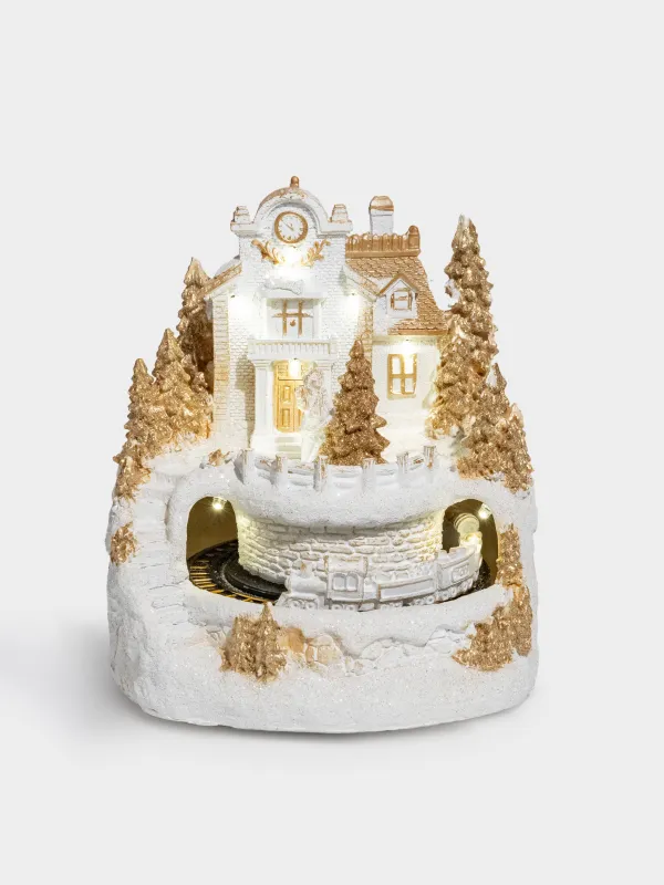 Статуэтка с подсветкой, 18х20 см, анимированная, Поезд, Christmas style, image-1