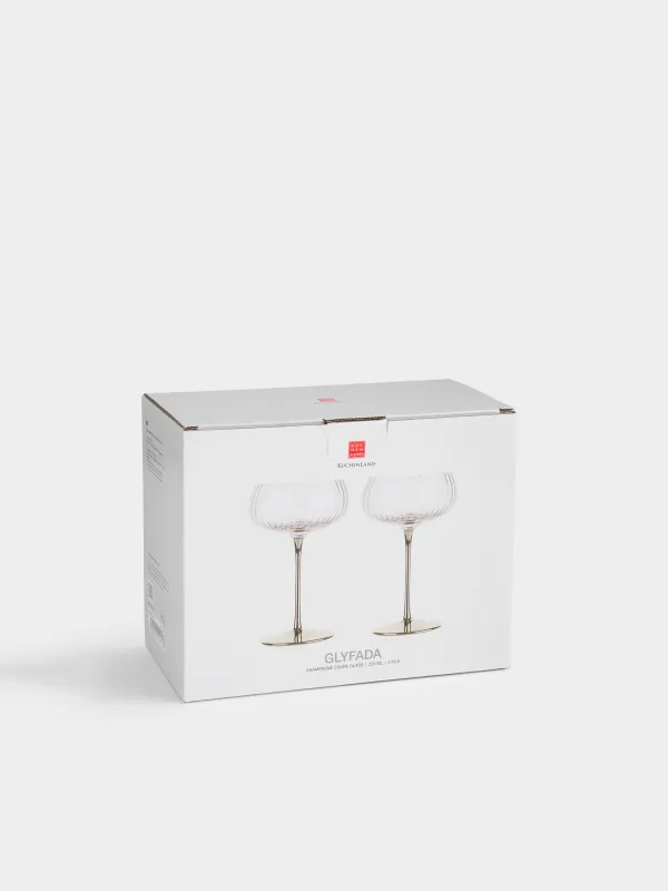 Бокал-креманка для шампанского, 220 мл, 2 шт, стекло, золотистая ножка, Glyfada, image-4