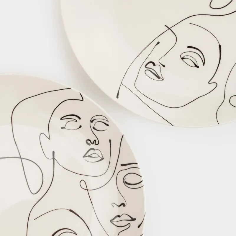 Тарелка закусочная, 23 см, 2 шт, фарфор N, молочная, Абстрактные лица, Face, image-4