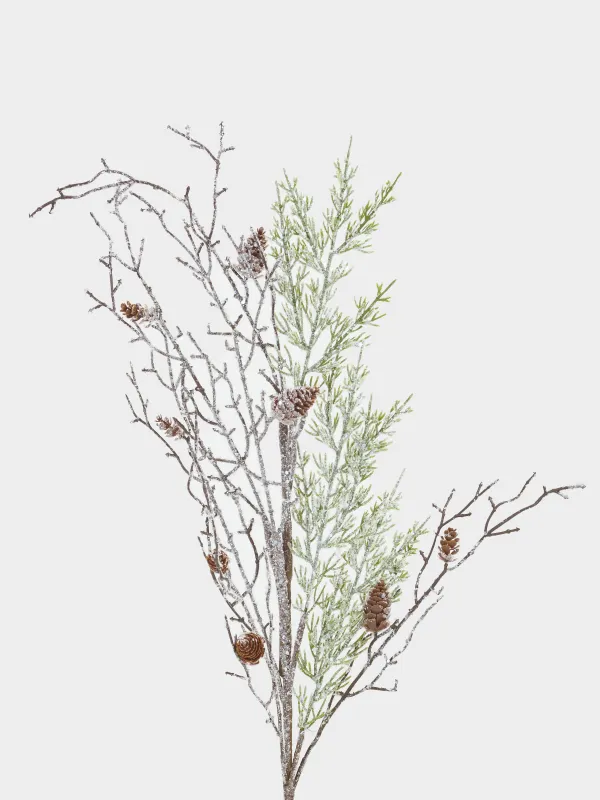 Ветка декоративная, 94 см, пластик/пенопласт, Хвоя с шишками, Conifer decor, image-1