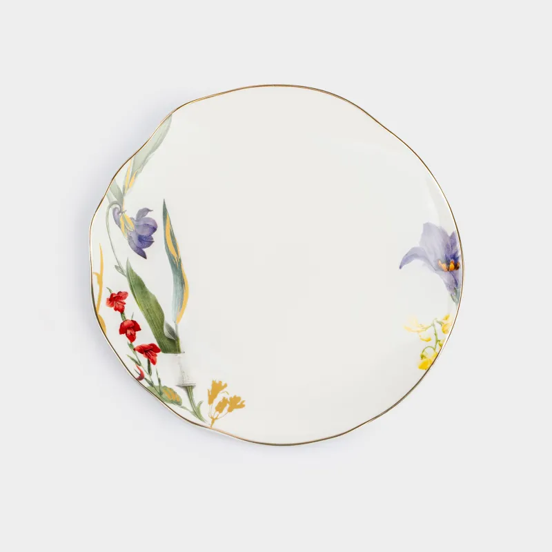 Тарелка закусочная, 22 см, фарфор N, белая, с золотистым кантом, Цветы, Night flower