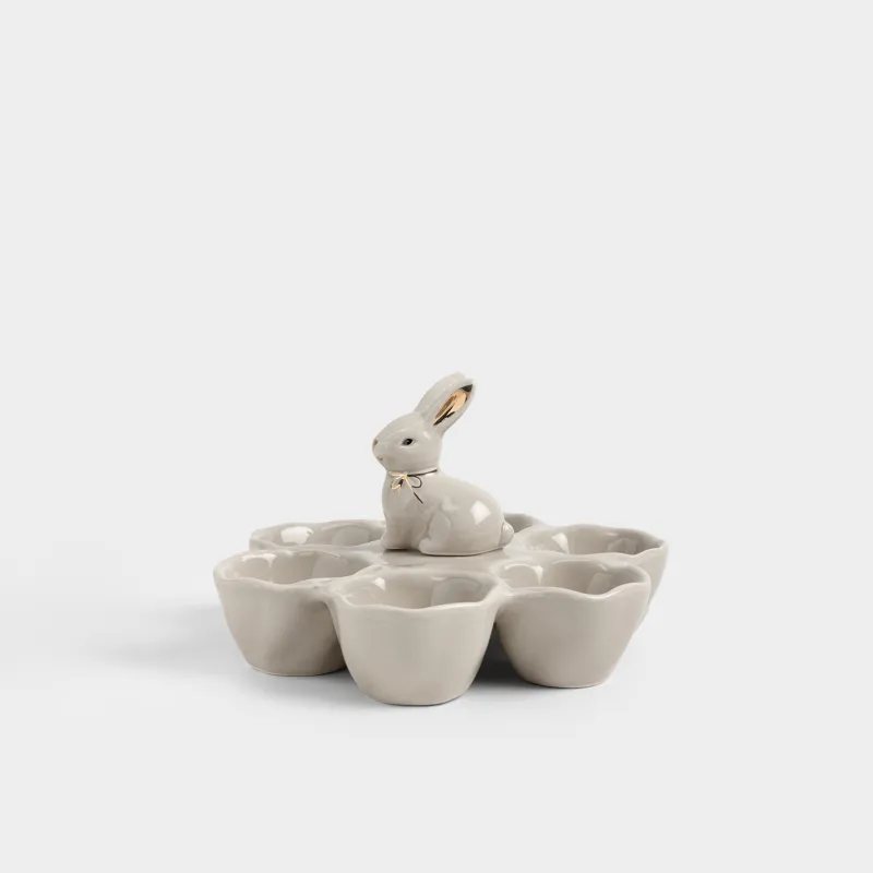 Блюдо пасхальное, 17х11 см, 6 отд, керамика D, бежево-золотистое, Кролик с бантом, Rabbit gold