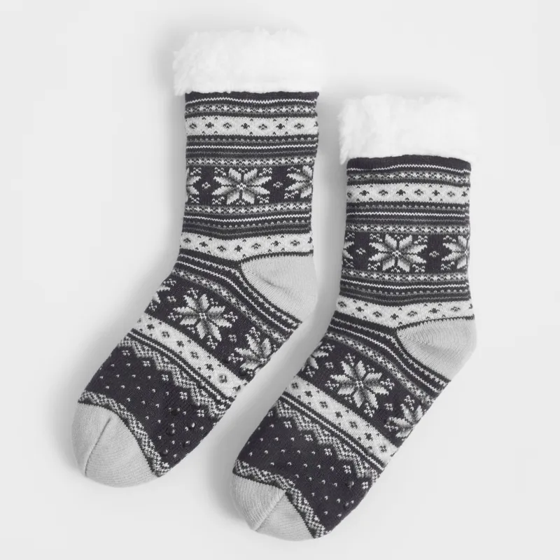 Носки мужские, домашние, р. 39-42, акрил/шерпа, синие, Зимний узор, Hot winter