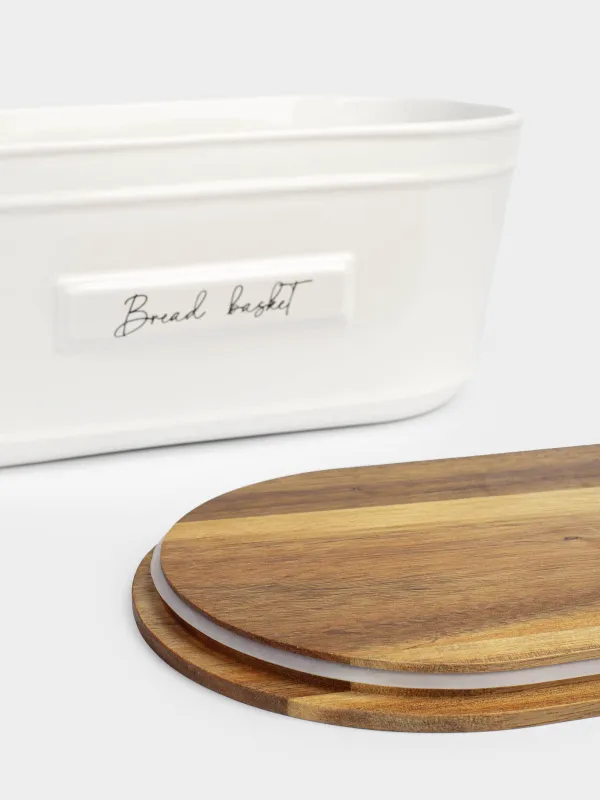 Хлебница, 33х17х13 см, с разделочной доской, керамика/дерево, овальная, молочная, Noble tree, image-3