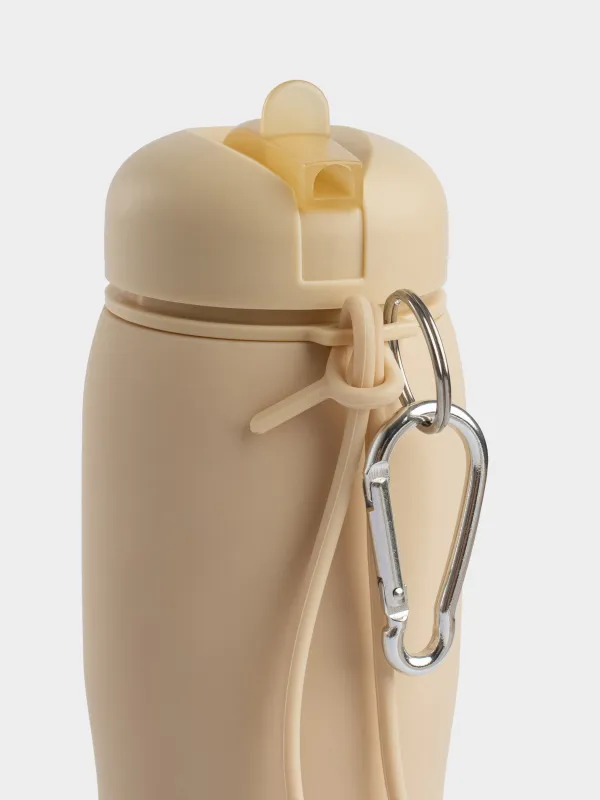 Бутылка-поильник, детская, 450 мл, с ремешком, силикон/пластик, бежевая, Лошадка, Kiddy, image-3