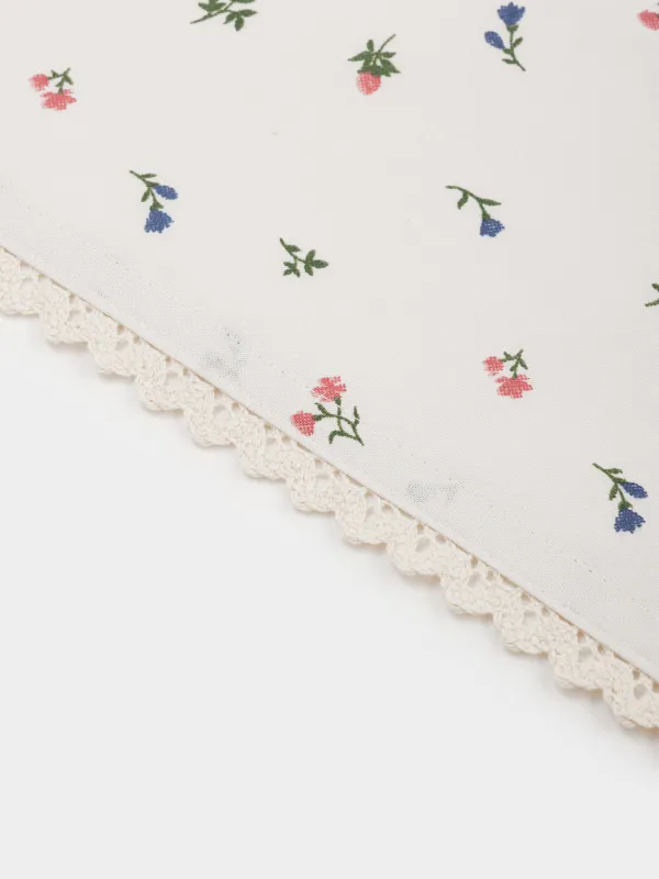 Полотенце кухонное, 40х60 см, с кружевом, хлопок, бежевое, Цветы, El flora, image-1
