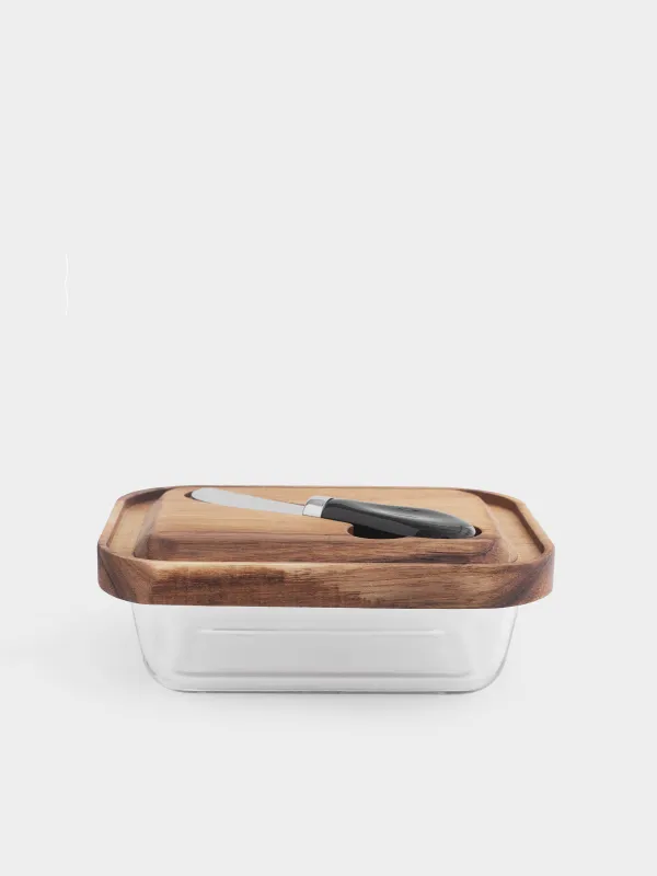 Масленка, 18 см, с ножом, стекло/дерево/сталь, прямоугольная, Noble tree, image-1