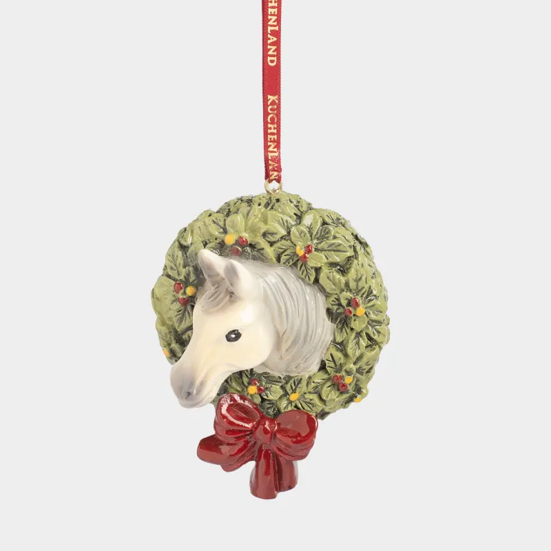 Игрушка елочная, 10 см, полирезин, зеленая, Лошадь и венок, Figure christmas