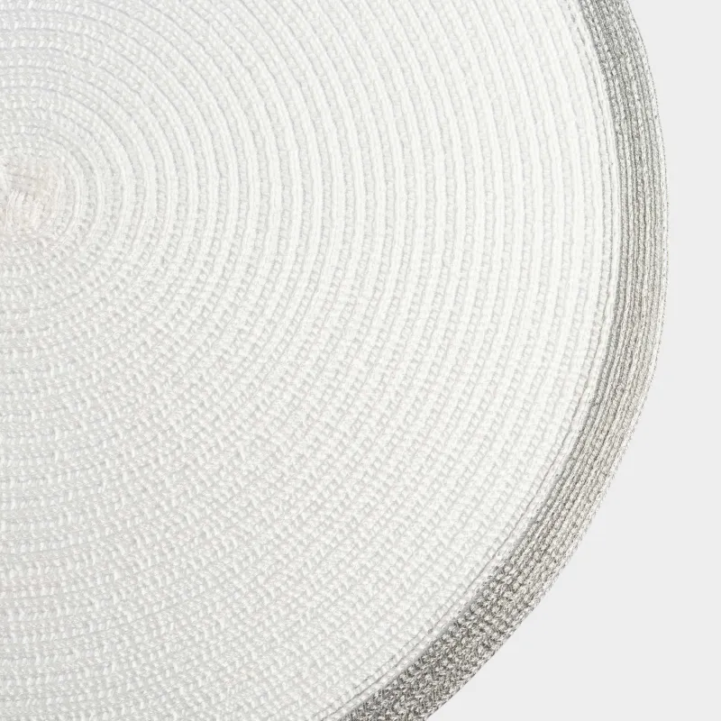Салфетка под приборы, 38 см, полиэстер, круглая, белая, Серебристая кайма, Rotary rim, image-1