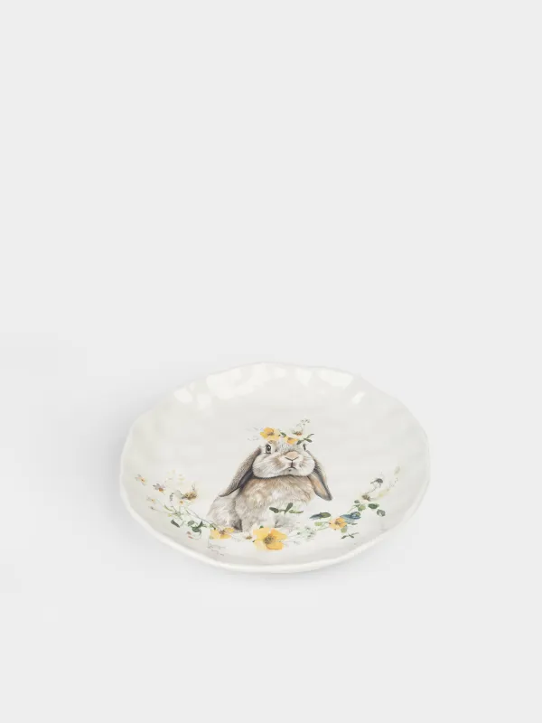 Тарелка обеденная, 28 см, керамика D, белая, Кролик с цветами, Natural Easter, image-1