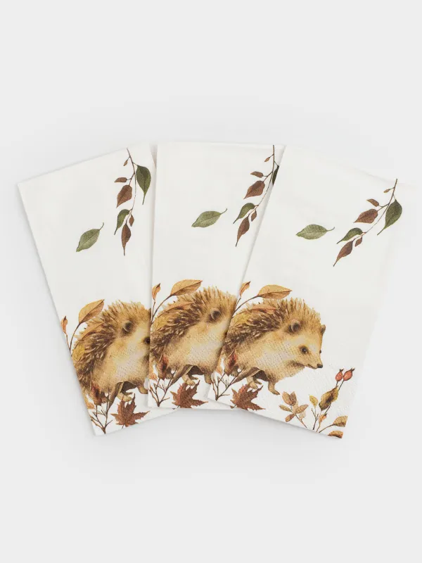 Салфетки бумажные, 33х33 см, 20 шт, прямоугольные, белые, Еж и листья, Hedgehog in leaves, image-2