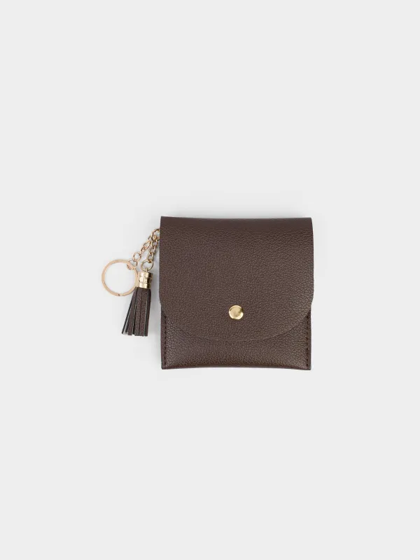 Кошелек женский, 10х10 см, на кнопке, с кисточкой, полиуретан, коричневый, Memo, image-0