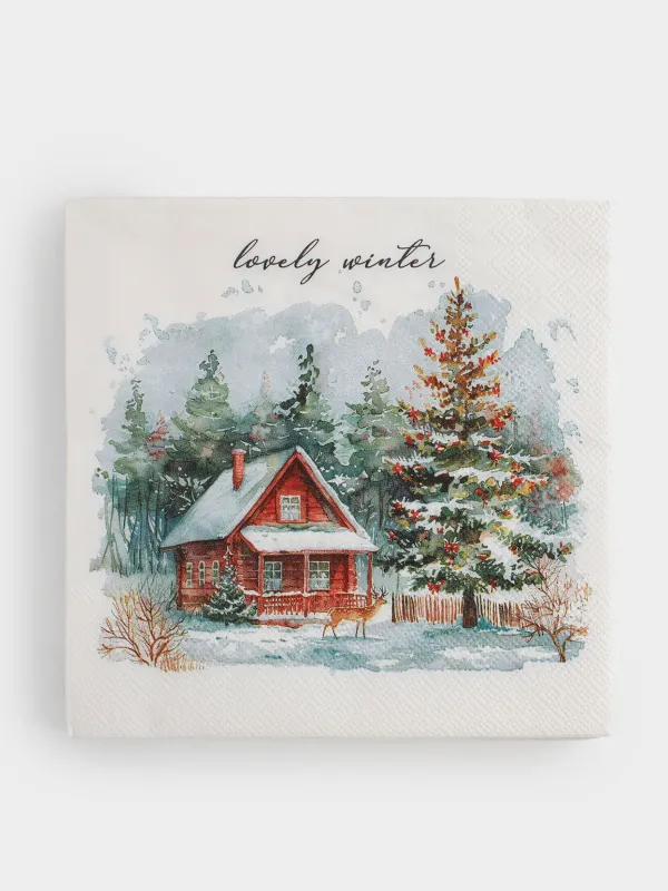 Салфетки бумажные, 33х33 см, 20 шт, Дом и олень, Winter house, image-0
