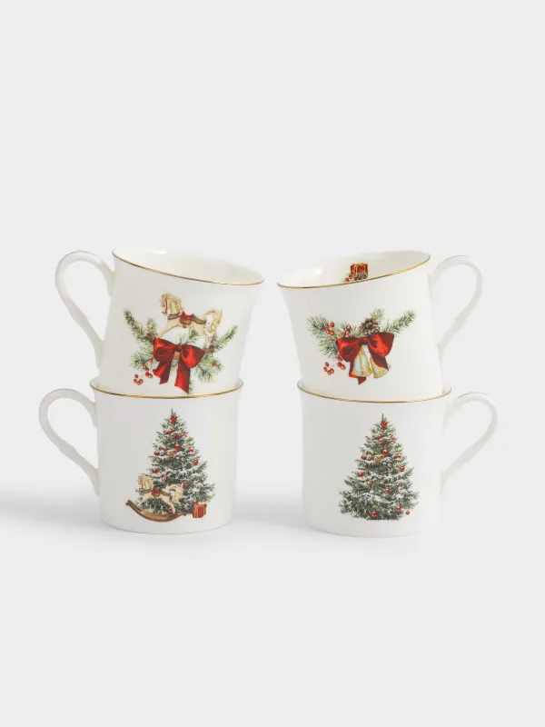 Кружка, 300 мл, 4 шт, фарфор F, белая, Микс, Christmas miracle classic, image-0